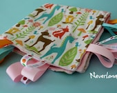 Woodland Tails Tag Blanket - Pink Woodland Animals Tag Blanket - Baby Shower Gift - Girl Ribbon Blanket - Sheri McCulley