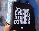 Dinner Dinner Batman Screenprinted Black Tote Bag by hello DODO