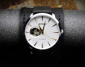 Men's Open Heart Automatic Watch -  Monaco Leather - SALE  - Worldwide Shipping - USA Hand Made