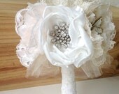 Vintage brooch bouquet, Vintage weddings, Petite bridal bouquet, Satin and lace bouquet, Fabric flower bouquet