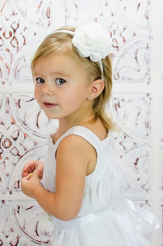 Flower Headband White Wedding Bridal Flower Girls by HandMadeBloom