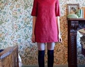 The 'Poppy' Red Organic Cotton Denim Shift Dress With Embroidered Collar