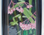 Original Acrylic Painting, 16x20, Abstract pink flower, green, gray