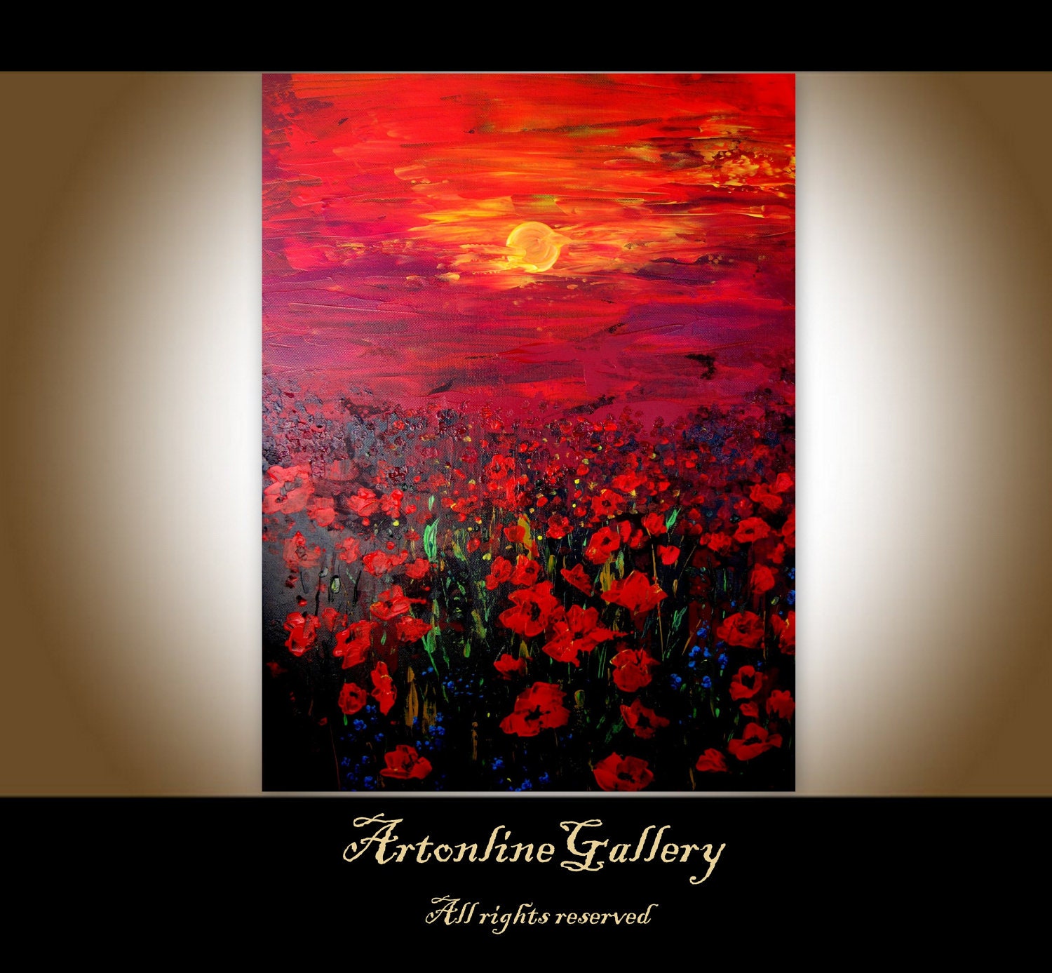Canvas Print Of Original Oil Painting Poppy Field - Sunset With Poppies - signed - Red Abstract Canvas art