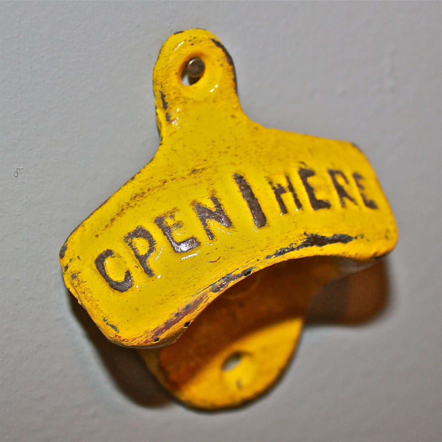 Sunny Yellow Bottle Opener /Cast Iron /Vintage, Retro Feel /Kitchen, Man-cave, Game Room, Patio, Hangout /Metal Wall Decor