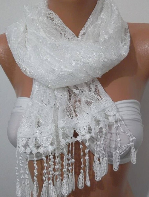 Mothers Day gift Tulle Scarf - Lace scarf - White scarf...bridesmaid gift