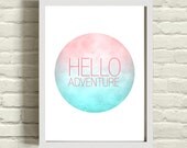 Typography Graphic Art Print / design pink and blue gradient / circle wall art / inspirational poster