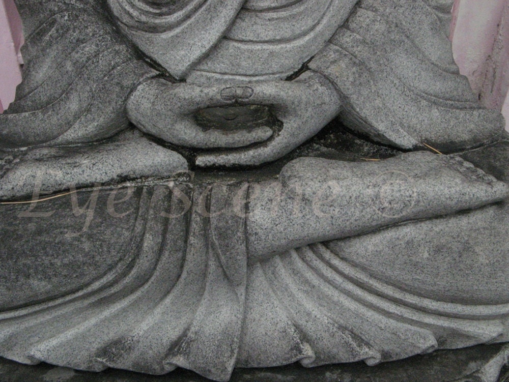 Photo greeting card blank 5x7 Spiritual Buddha stone statue photograph Penang Hands feet Neutral grey white monochrome Eco paper