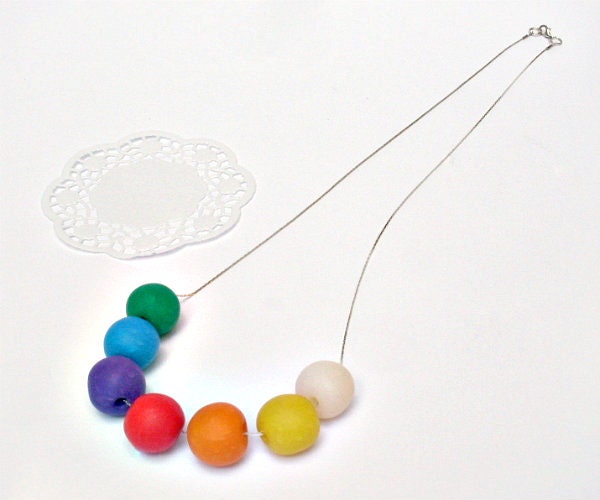Rainbowlicious Necklace - Colorful Handmade Polymer Clay Beads Necklace