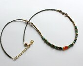 Emerald Carnelian Rough Cut Necklace Handmade Brass Slate bead TOHO Triangle Smokey Quartz Geometric Tribal Native Bohemian Boho Soho