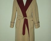 Vintage 1970s  Khaki and Burgundy Reversible Hooded Coat