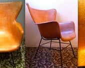 LAWRENCE PEABODY for SELIG Eames era chair mid century era salmon orange 1950s Wingback Fiberglass Arm Chair extremely rare