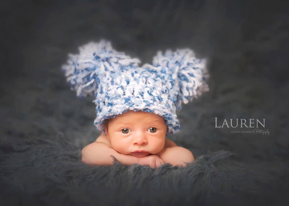 Baby Boy Hat CUTE Newborn Baby Boy or Girl  Crochet knit Chunky Double Pom Pom / Sack Hat Boy & Girl colors
