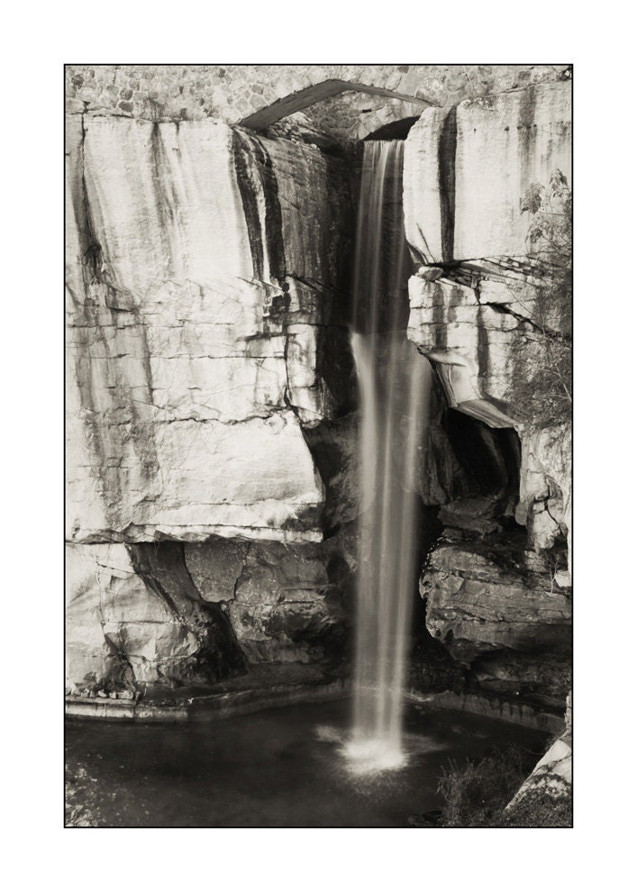 5x7 Fine Art Print, Black and White Waterfall Photograph