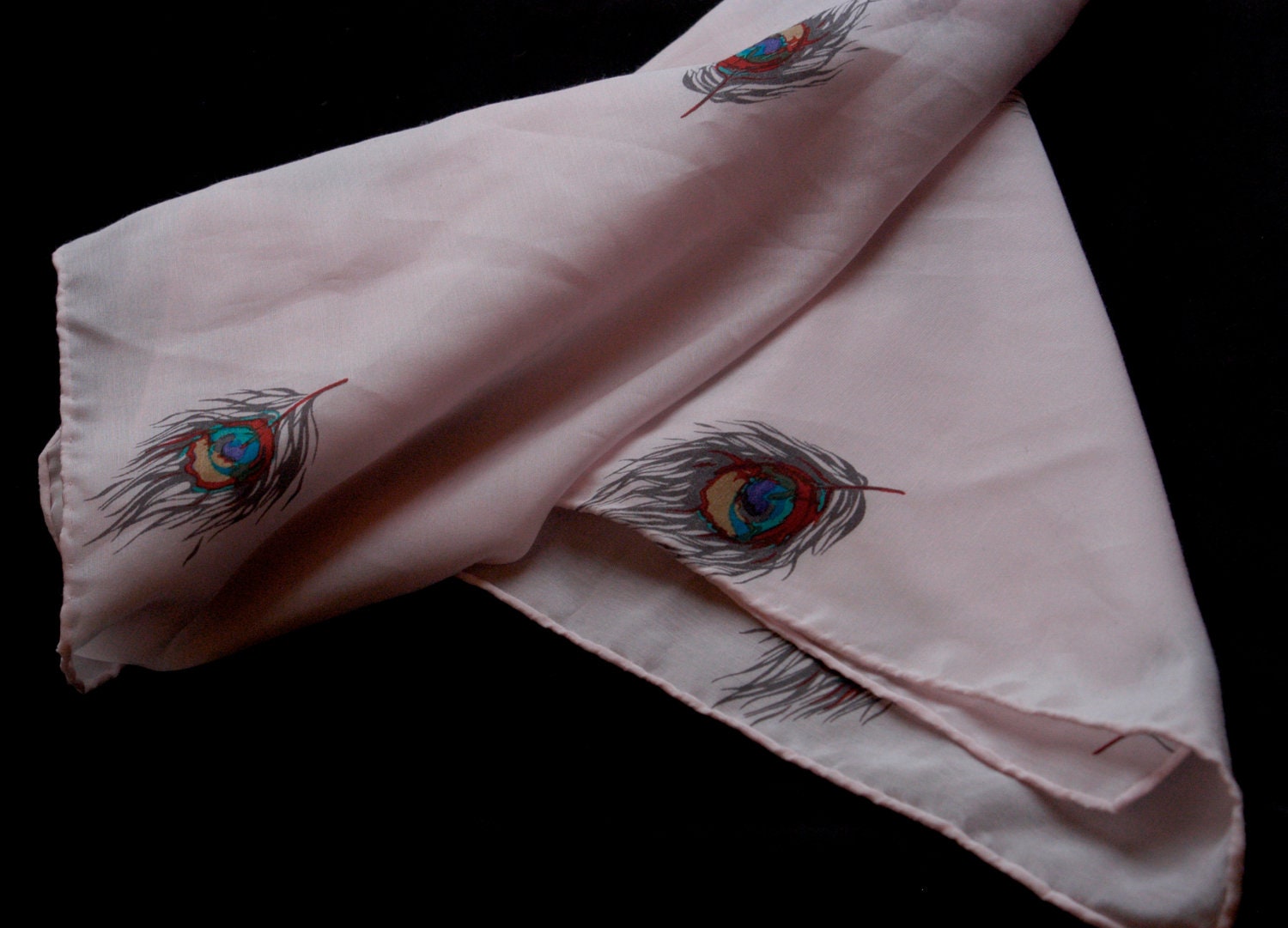 Peacock feather print silk scarf