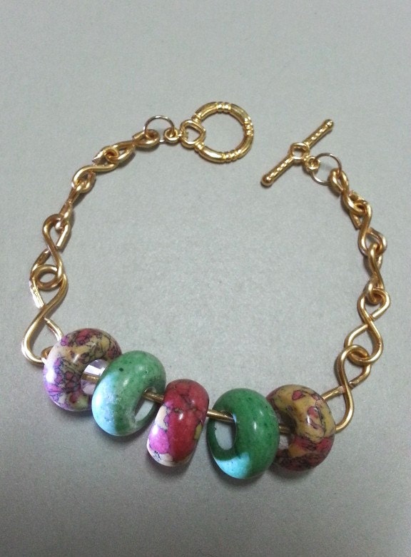 Handmade Jewelry Turquoise 14K Gold Filled Ring Charm Chain Beaded Bracelet