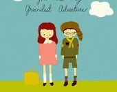 Grand Adventure - nursery art, kids art, kids room, playroom, girl boy illustration, typography quote for love children movie poster nursery
