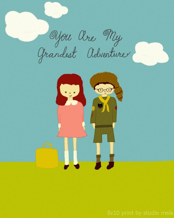 Grand Adventure - digital art, moonrise kingdom inspired, 8x10, illustration, poster, love quote, childrens art, movie poster nursery,