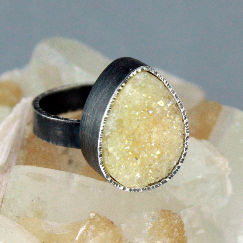 Lemon Druzy Quartz Statement Ring - Sugar Candy Cocktail Ring