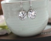 Bridal Wedding Earrings. A Round Cubic Zirconia White Crystal Sparkle Earrings. Maid of Honor.  Bridesmaid Gift. Wedding Jewelry.