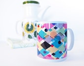 Coffee Mug Ceramic Tea Cup Geometric Neon Diamond Modern Illustration Pattern