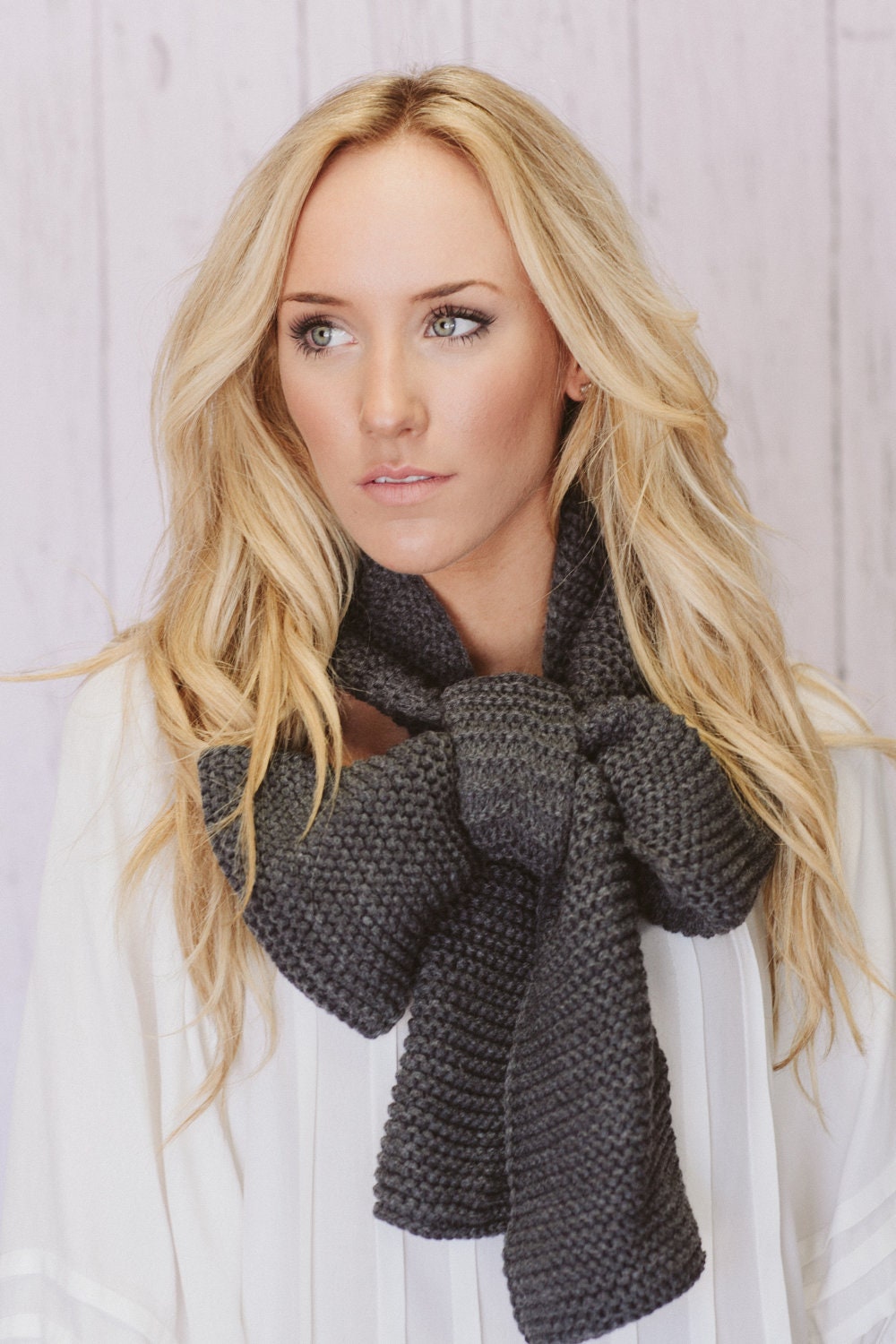 Knitted Bow Scarf Chunky Neck Warmer Wrap Smoke Gray (SCBW-02) Thick Winter Oversized Bow Scarf