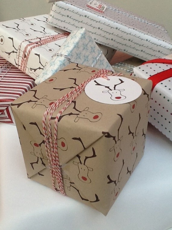 12 Reindeer Gift Tags, Rudolph Hang Tags, Christmas Gift Tags, Kraft Gift Tag, Blank Gift Tag - red and white baker's twine included Il_570xn