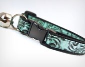 Cat Collar - "Paisley Park" - Mint Green Satin & Black Damask