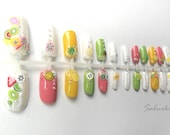 Rainbow Fruit Parfait Nail Art 3D yellow neon pastels peridot green pink fingernails acrylic tips fake design kawaii nails food fashion