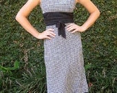 Perfect 1960s Checkered Wiggle Dress with Cummerbund and Bow -- Extra Small - Small
