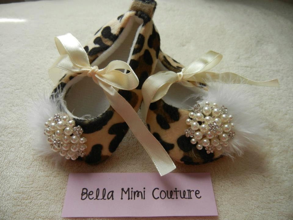 Custom Couture Glamorous Infant Pearl Rhinestone Leopard Shoes/ Leopard Shoes 0-12 months as loved by Tori Spelling