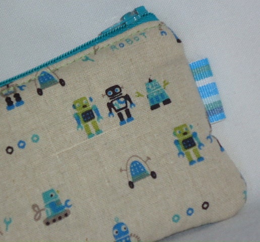 Robot Lover Padded Zippered Pouch --- Blue (Camera / Cell Phone Case / Coin Purse)