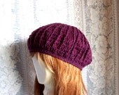SALE Plum Beret, Tam.  Crochet Rib stitch.  Wool blend. Women. Older Teen.