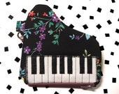 The Baby Grand- Floral & Black Piano Pouch w/Hand Strap