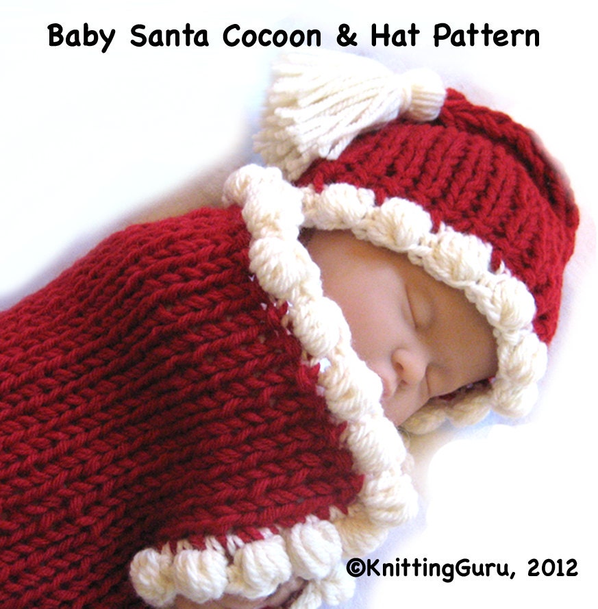 Baby Santa Cocoon Knitting Pattern - Fast Easy DIY - Instant Download - Crochet Bobbles