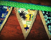 5 flag Birthday bunting pennant upcycled from burlap coffee sacks