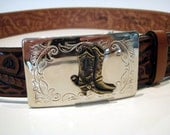 Vintage Leather Belt - Hand Tooled Western Steerhide Unisex Belt Cowboy Cowgirl Boots Men Womens Accessories Brown Black Silver Bronze