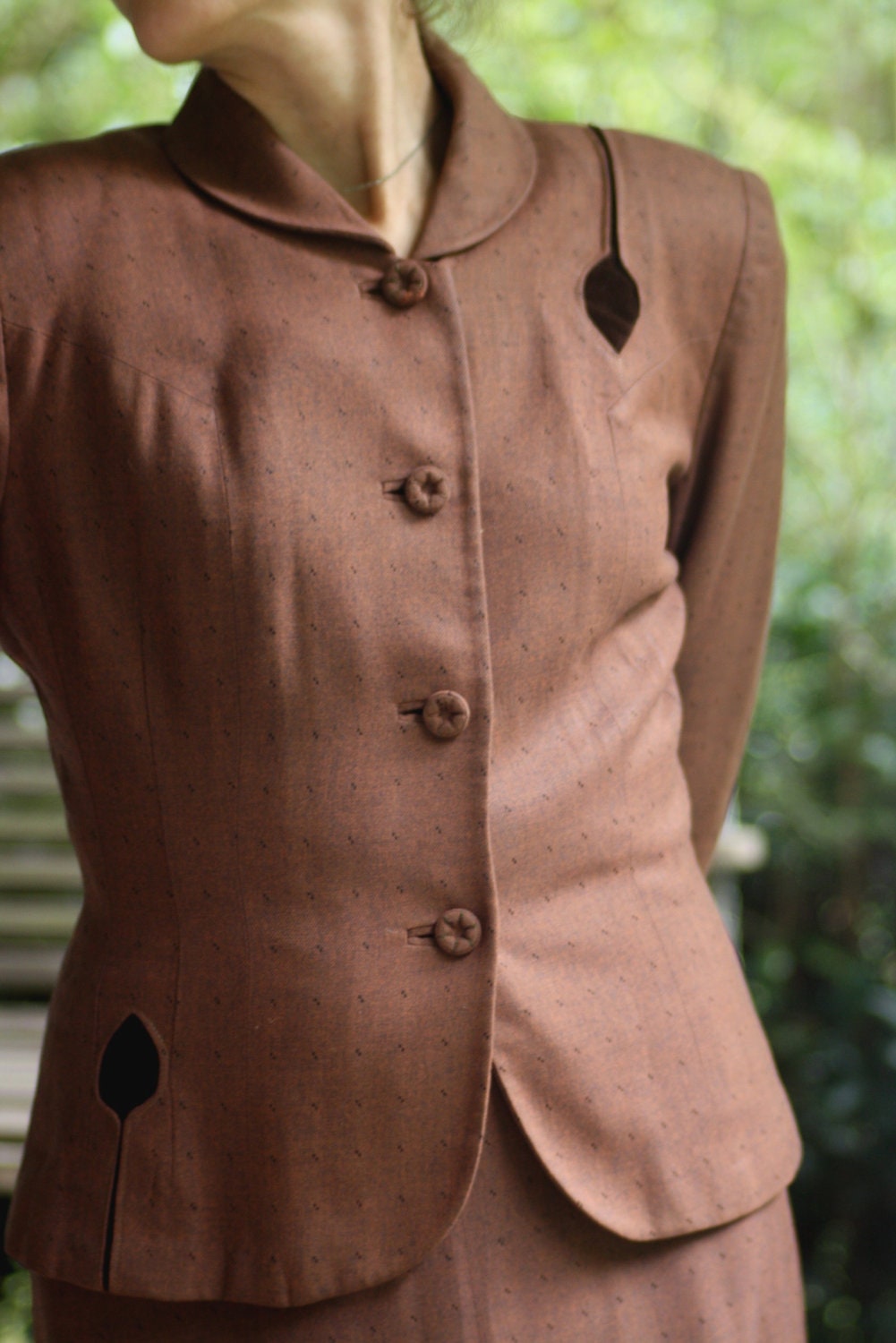 Vintage Ladies Suit Skirt Jacket Rust Muave Color with Great Detail Size 4