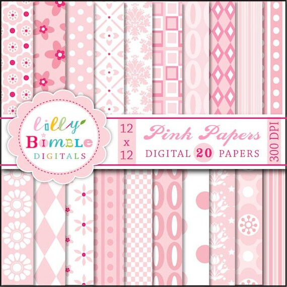 Digital Scrapbook Papers PINK 20 patterns Commercial Use Included Il_570xn