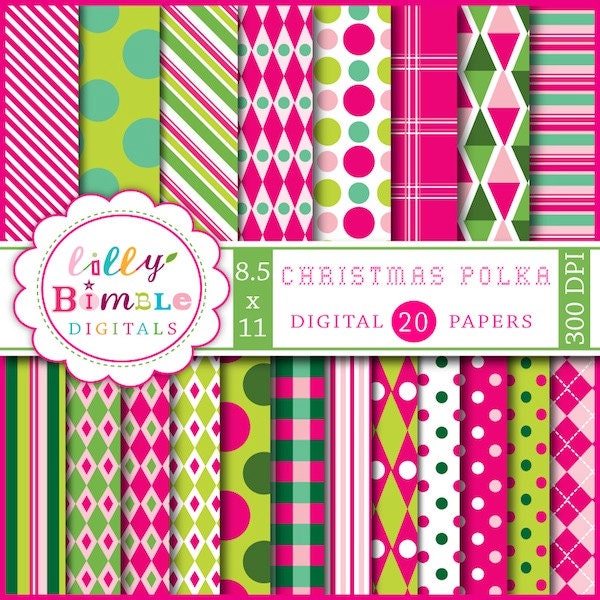 Christmas Polka digital papers Letter Size 20 Papers bright colors INSTANT DOWNLOAD 8.5 x 11 Il_570xn
