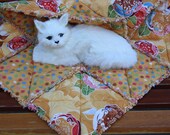 Cat Blanket in Rich Gold Blooms and Dots