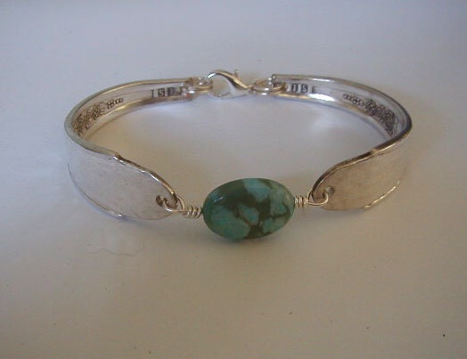 Spoon Bracelet Recycled Silverware Jewelry Turquoise Jasper Gardenia Made to Order