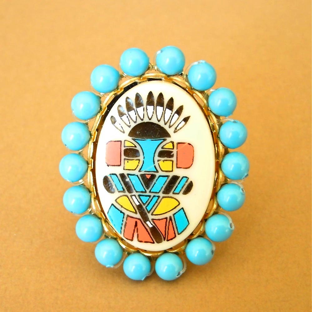 Neon Navajo Indian Vintage Cameo Ring