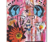 Neon Pink Painting, Pin Up Wall Decor on Wood, Bluejays and Fireworks, Summer Finds