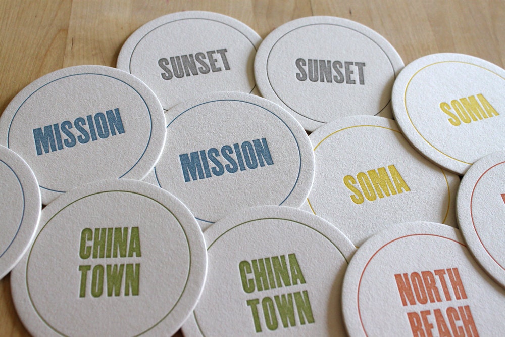 SAN FRANCISCO Letterpress Neighborhood Coasters (Pack of 10)