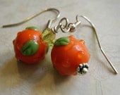 Mini Pumpkin Earrings, Lampwork Glass Beads, Holiday, Autumn, Orange