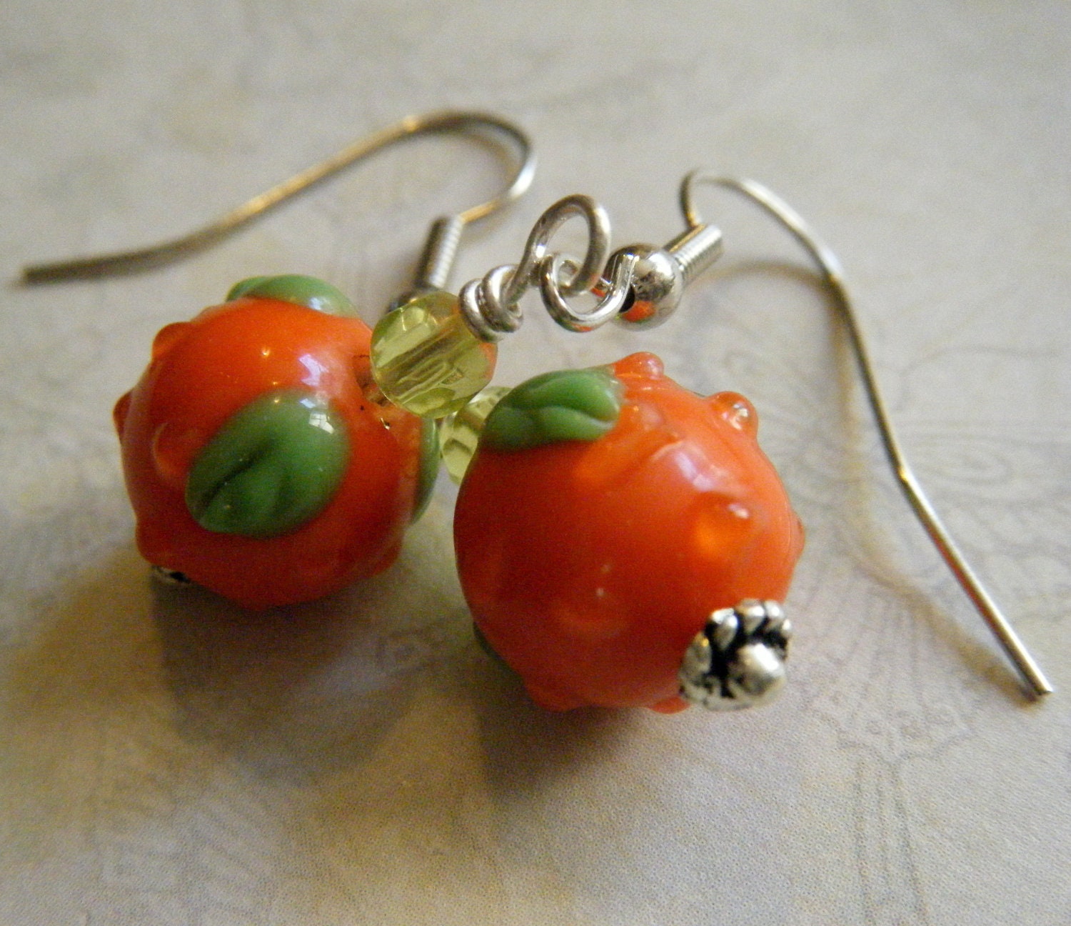 Mini Pumpkin Earrings, Lampwork Glass Beads, Holiday, Autumn, Orange