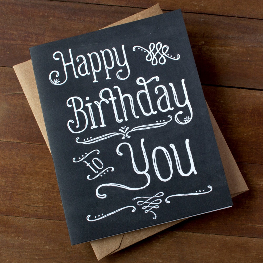 Chalkboard Happy Birthday Card Hand Lettered