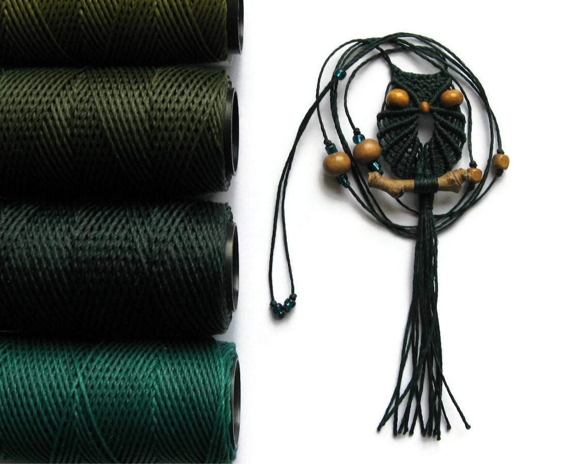 Pine Green Macrame Owl Necklace