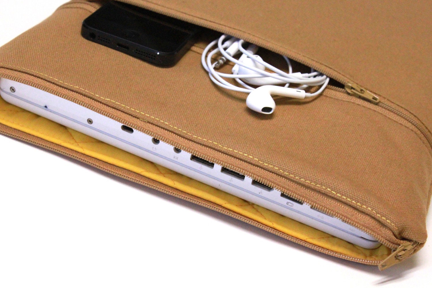 Men's Microsoft Surface RT or Pro Case Unisex Laptop Cover Zipper Outer Pockets Handmade Padded Sleeve - Mustard Canvas
